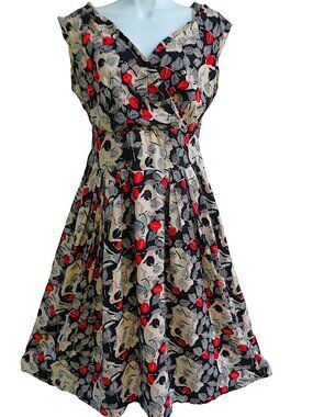 Vintage Style Emily and Fin Pinup Midi Dress Pleated Surplice Bust Flare Pockets
